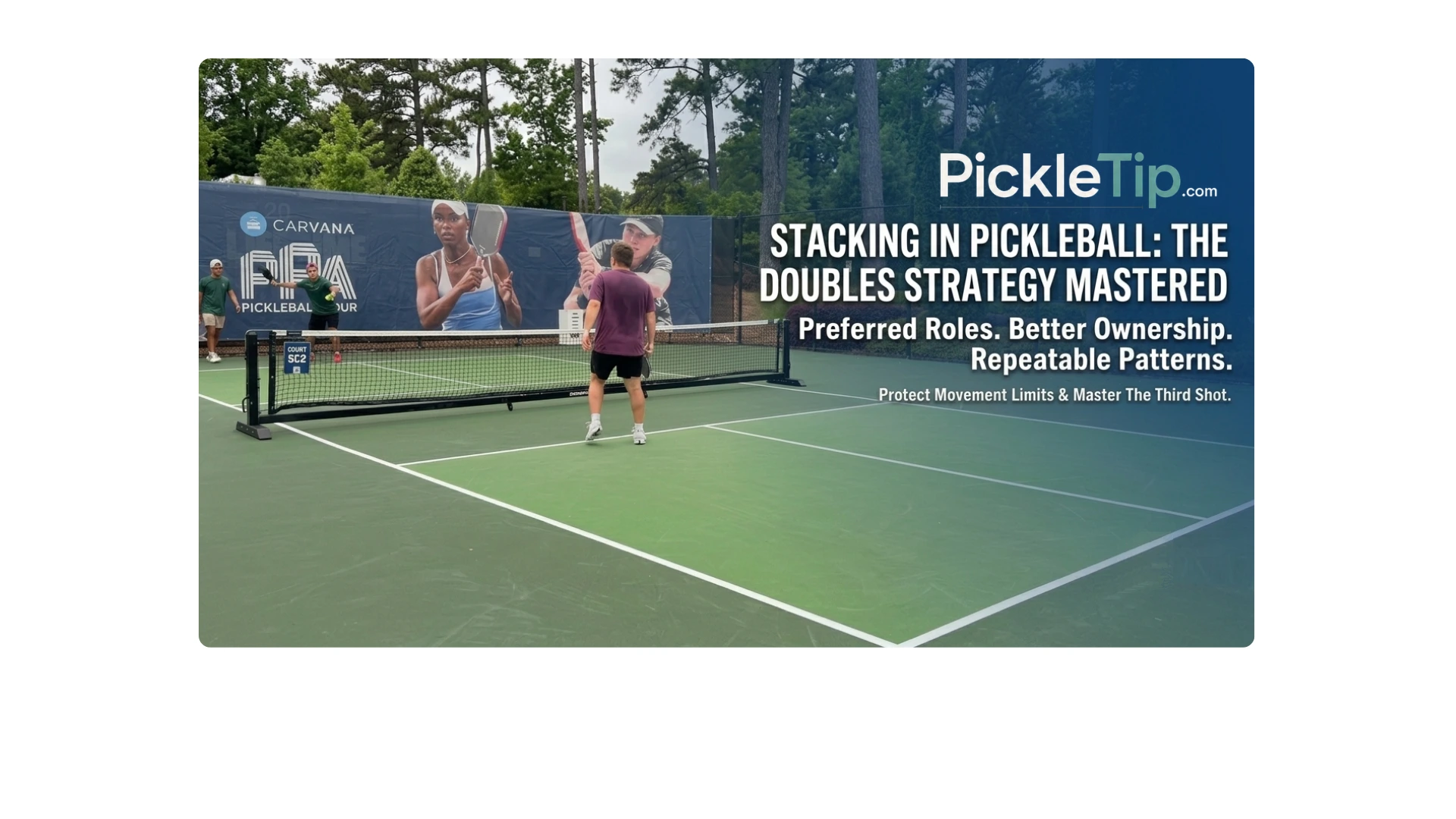 John and AJ using a stacking formation during a 5.0 doubles match at the PPA Atlanta tournament