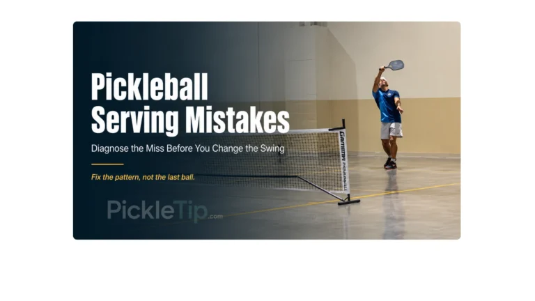 Coach AJ Parfait demonstrating a pickleball serve on an indoor court