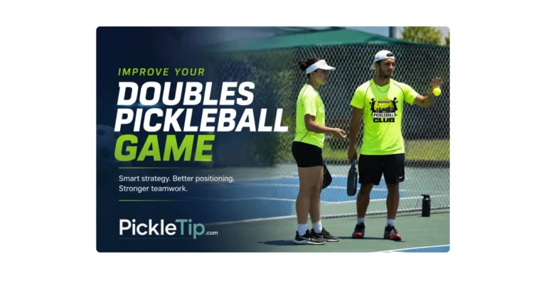Two pickleball partners discussing doubles strategy and positioning on the court