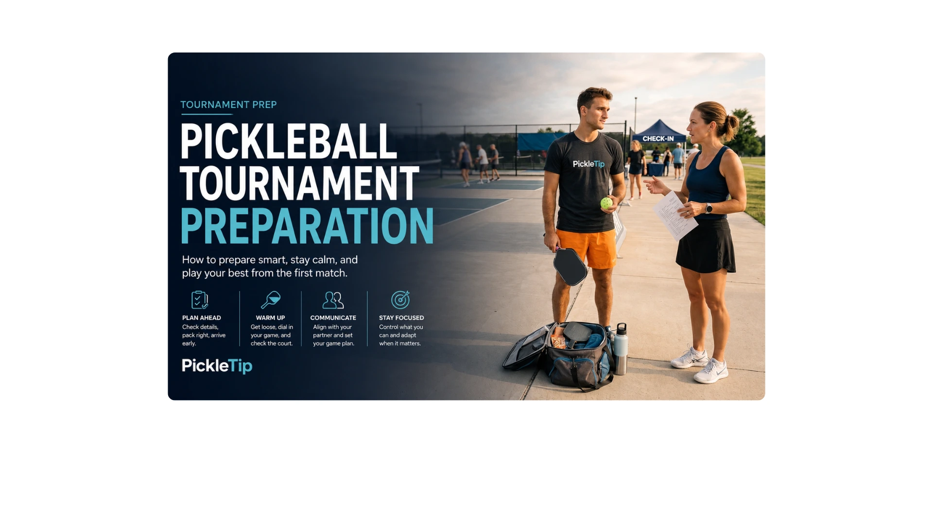 Coach AJ and his doubles partner reviewing their plan before a pickleball tournament