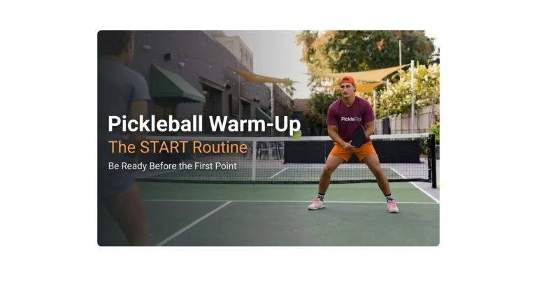 Coach AJ in a ready position during a pickleball warm-up volley