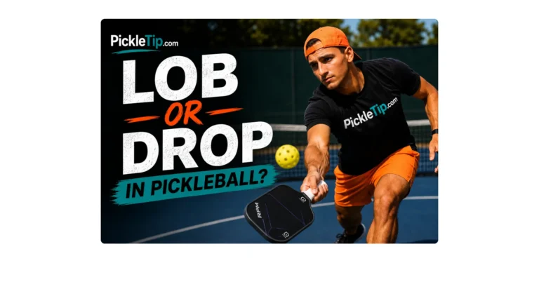 Coach AJ demonstrating when to hit a lob or drop shot in pickleball during live play.