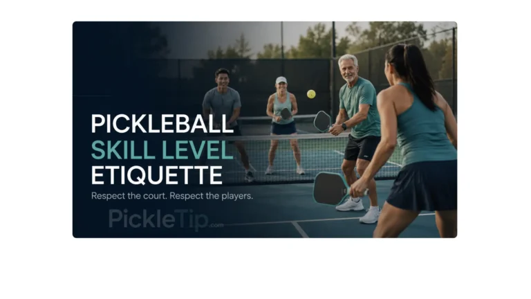 Mixed-skill pickleball players during open play with Pickleball Skill Level Etiquette
