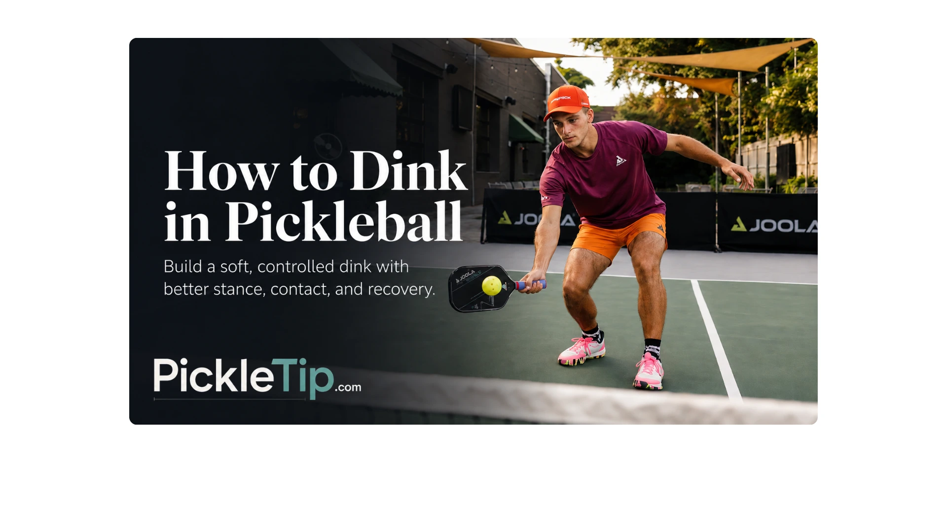 Pickleball player hitting a controlled forehand dink at the kitchen line