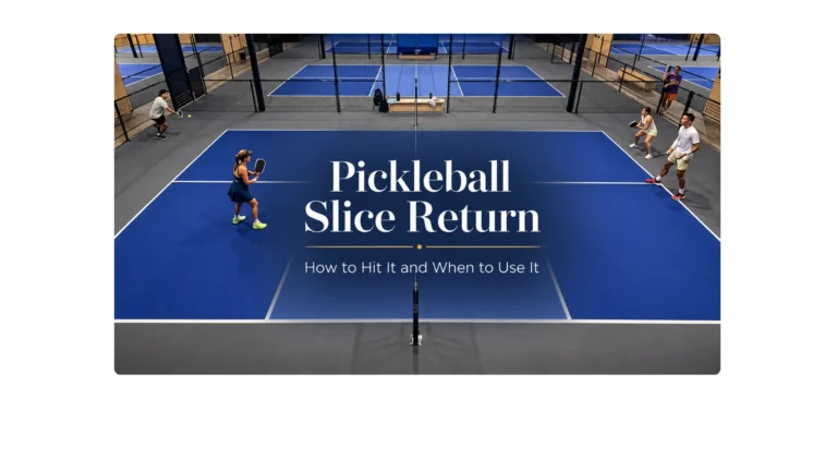 Coach AJ Parfait hitting a backhand slice return during a split age pickleball tournament at The Picklr Biloxi