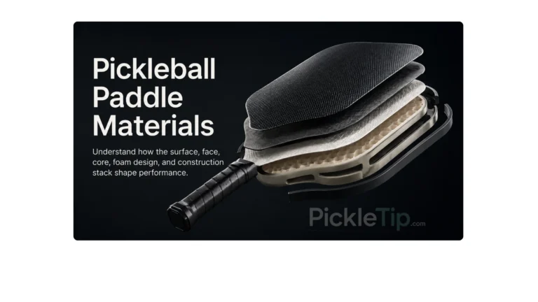 Exploded-view pickleball paddle hero image showing the surface, face layers, core, foam structure, and internal construction