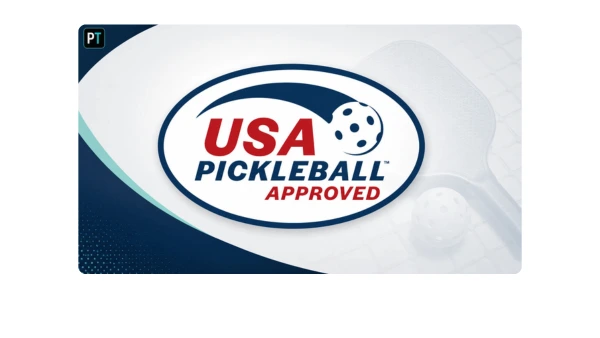 USA Pickleball Approved logo with pickleball paddle and court background for checking legal tournament paddles