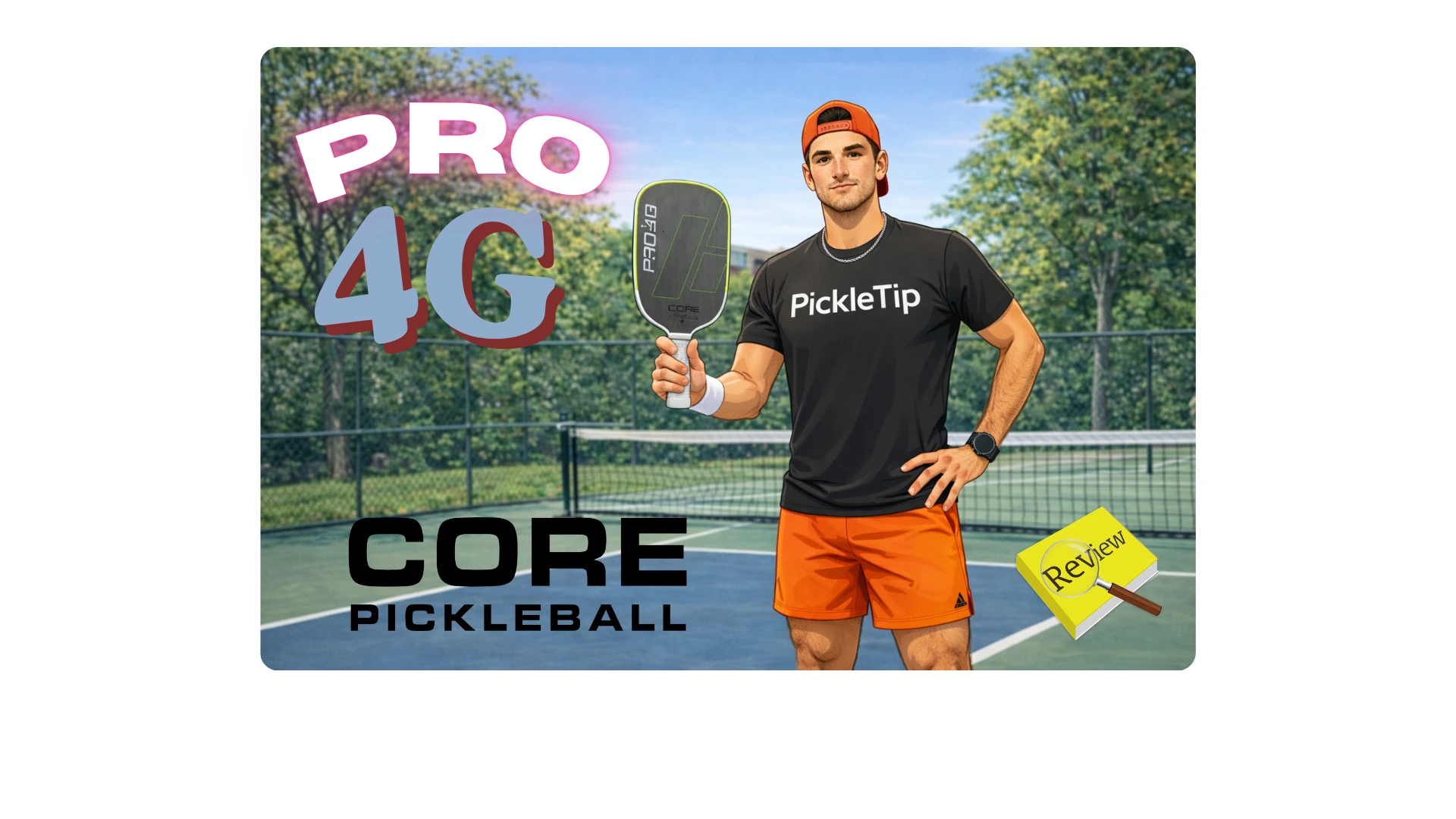 Core Pro 4G pickleball paddle review hero image with Coach AJ Parfait holding the paddle on an outdoor court