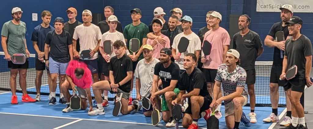 Players gathered for the Moneyball pickleball tournament at Category 5 Indoor Pickleball.
