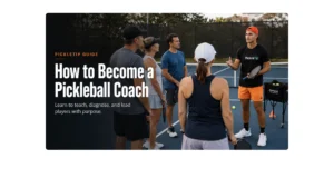 Coach AJ teaching a group of pickleball players during a clinic