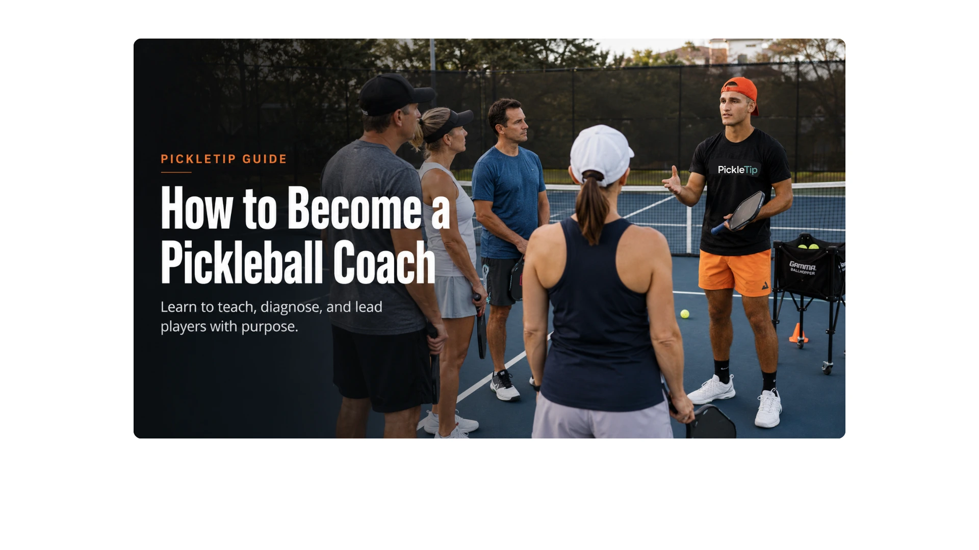 Coach AJ teaching a group of pickleball players during a clinic