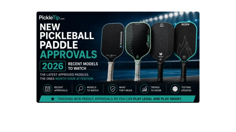 New pickleball paddle approvals for 2026 featuring Engage X2 Widebody, Enhance MPP Turbo Widebody, Spartus P1 Standard, and Rizen Ascent