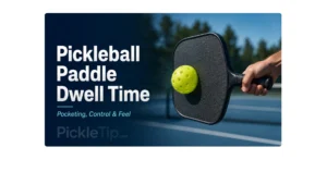 Pickleball compressing against a paddle face to illustrate dwell time and ball pocketing