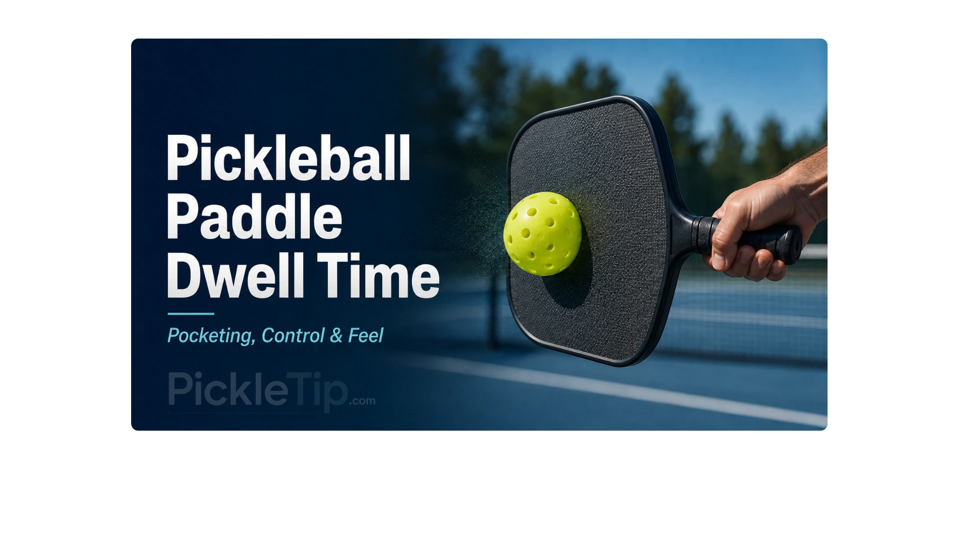 Pickleball compressing against a paddle face to illustrate dwell time and ball pocketing