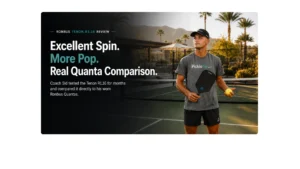 Coach AJ holding the Ronbus Tenon R1.16 pickleball paddle on an outdoor court